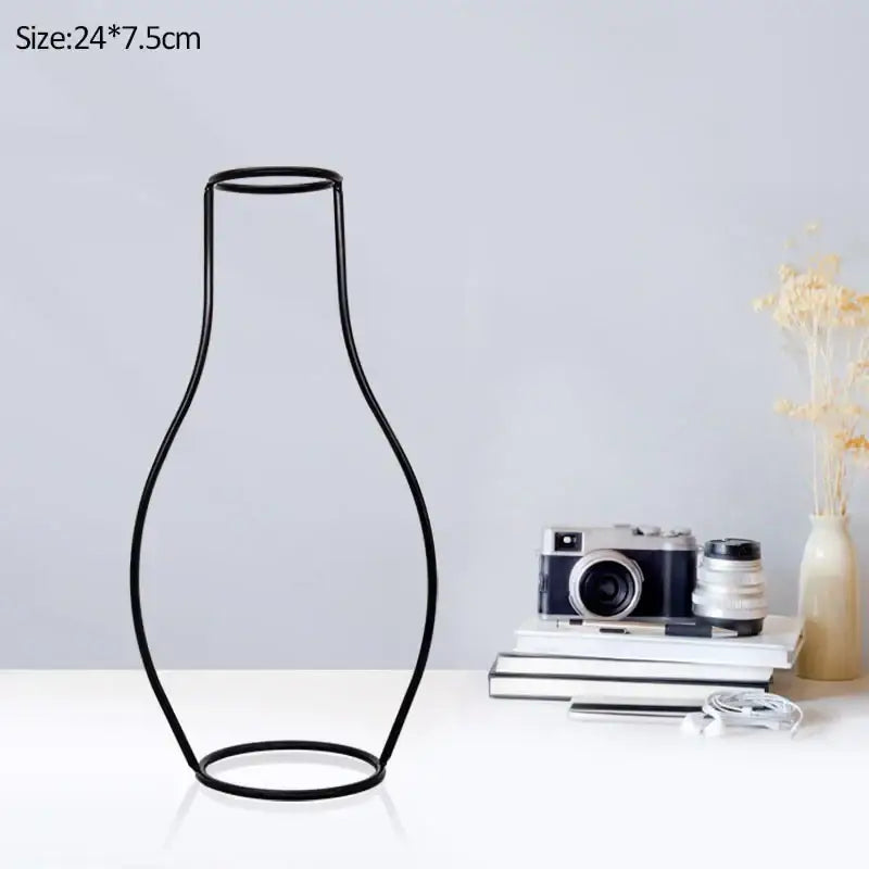 Retro iron black wireframe glass vase pot ornament for living room