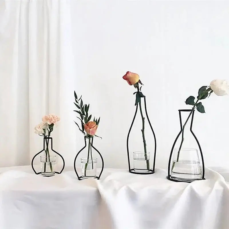 Retro iron black wireframe glass vase pot ornament for living room