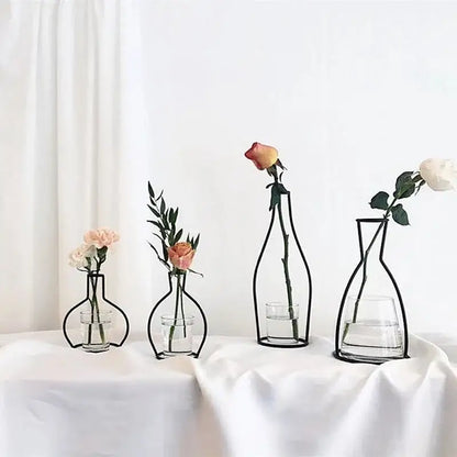 Retro iron black wireframe glass vase pot ornament for living room