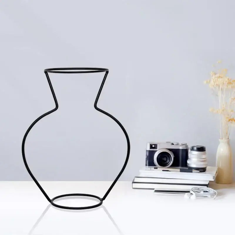 Retro iron black wireframe glass vase pot ornament for living room