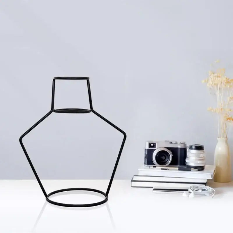 Retro iron black wireframe glass vase pot ornament for living room
