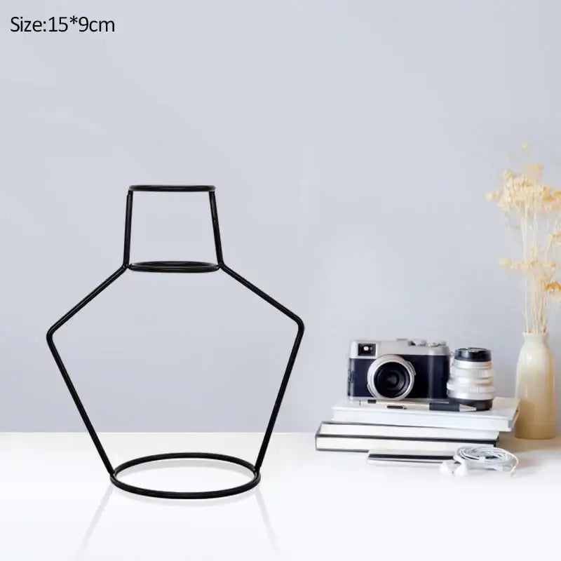 Retro iron black wireframe glass vase pot ornament for living room