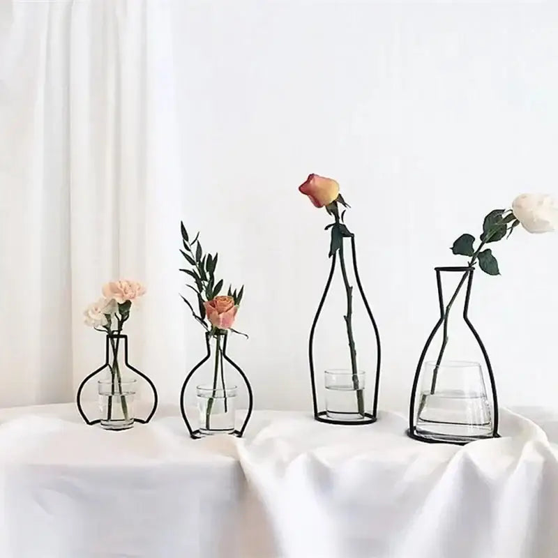 Retro iron black wireframe glass vase pot ornament for living room