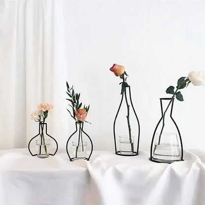 Retro iron black wireframe glass vase pot ornament for living room