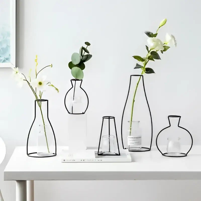 Retro iron black wireframe glass vase pot ornament for living room