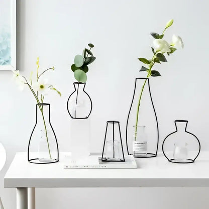 Retro iron black wireframe glass vase pot ornament for living room