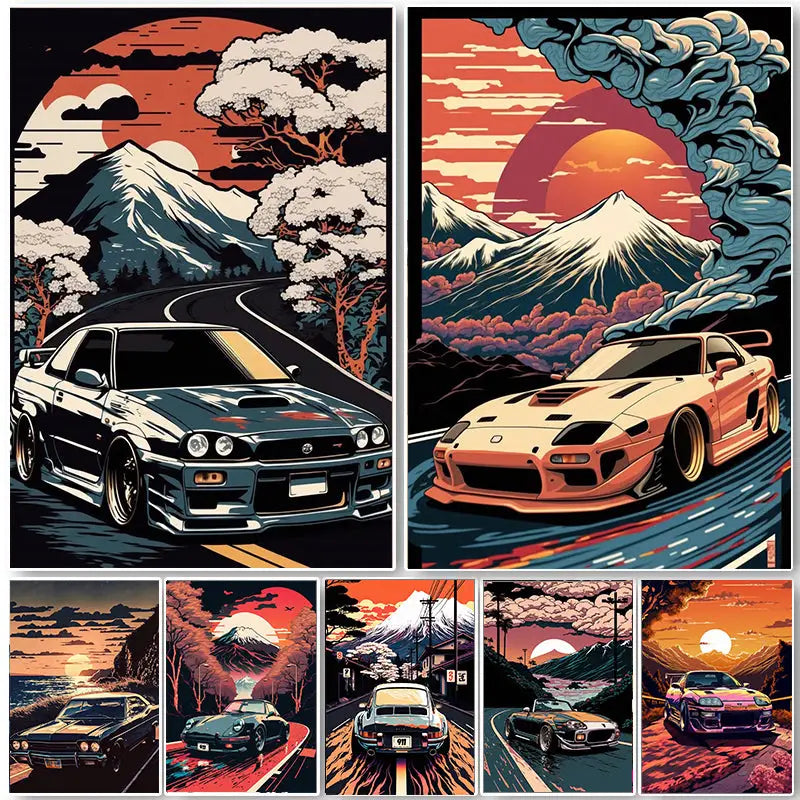 Retro black gtr luxury car wall art bedroom canvas decor