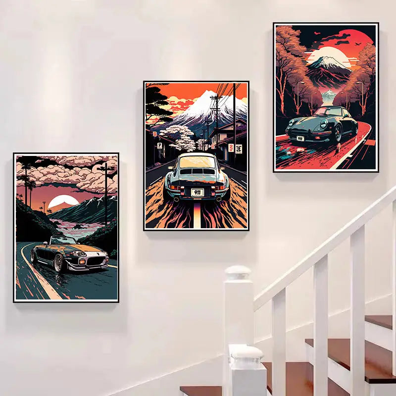 Retro black gtr luxury car wall art bedroom canvas decor