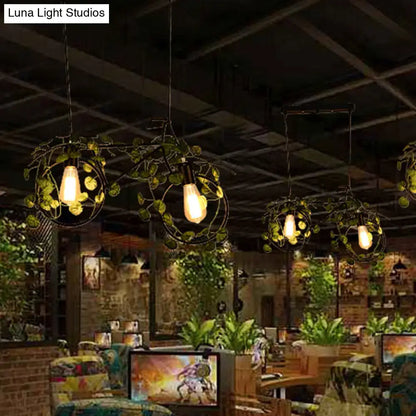 Industrial retro bicycle ceiling light with plant decor dining room