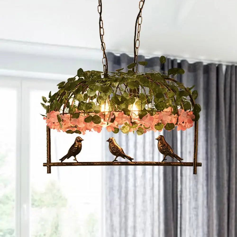 Retro metal birdcage ceiling light with flower decor for dining room