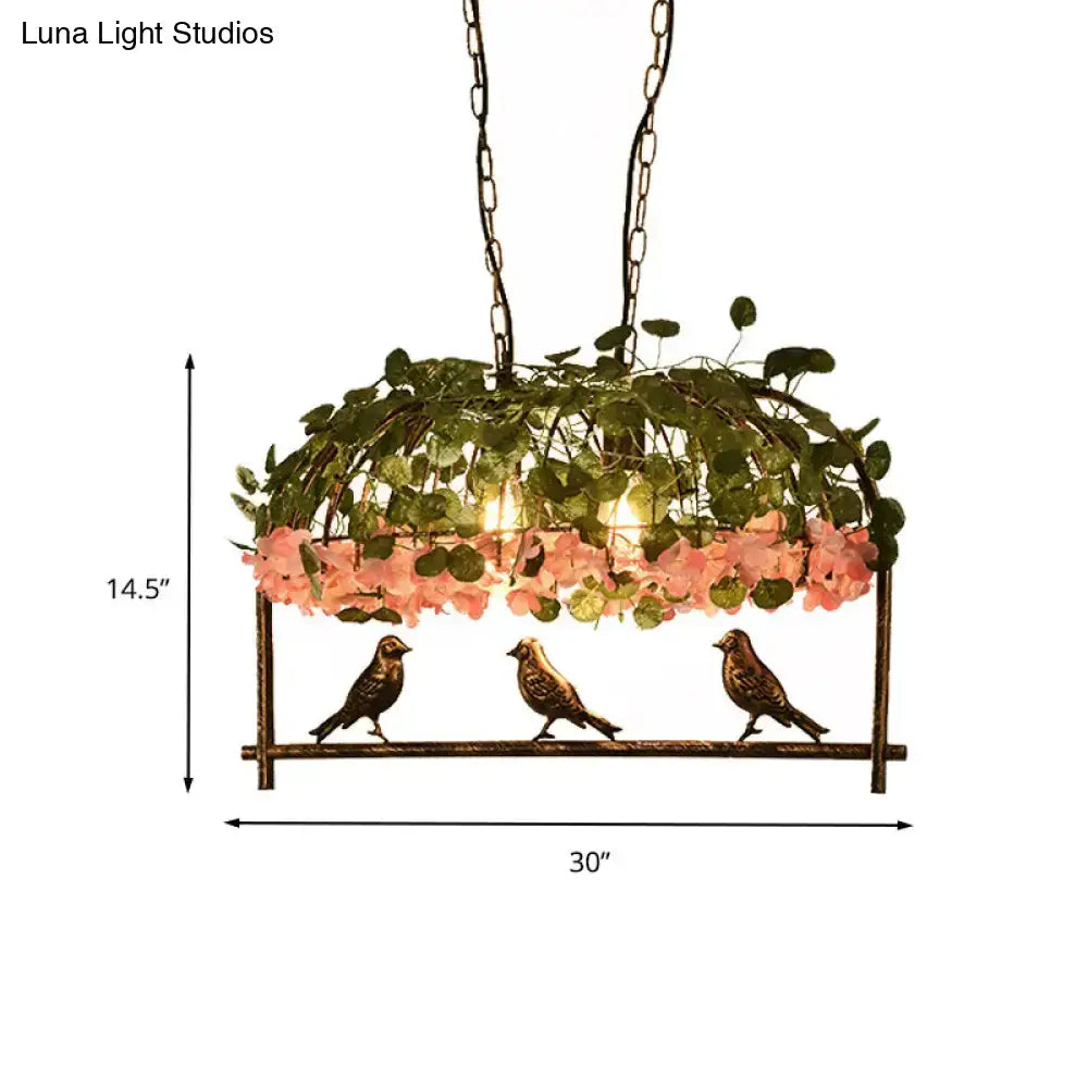 Retro metal birdcage ceiling light with flower decor for dining room