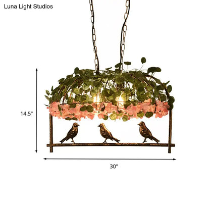 Retro metal birdcage ceiling light with flower decor for dining room