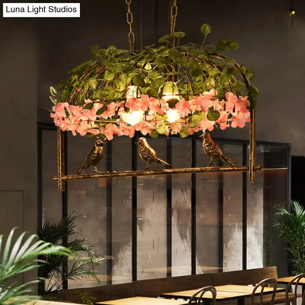 Retro metal birdcage ceiling light with flower decor for dining room