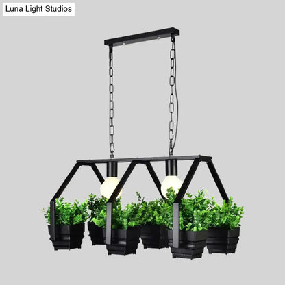 Retro white led island ceiling light with planters dining room