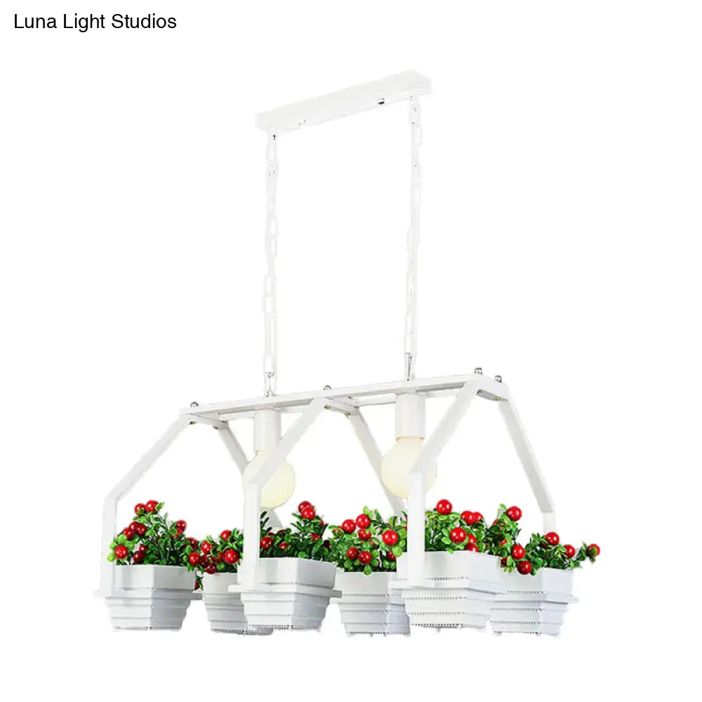 Retro white led island ceiling light with planters dining room