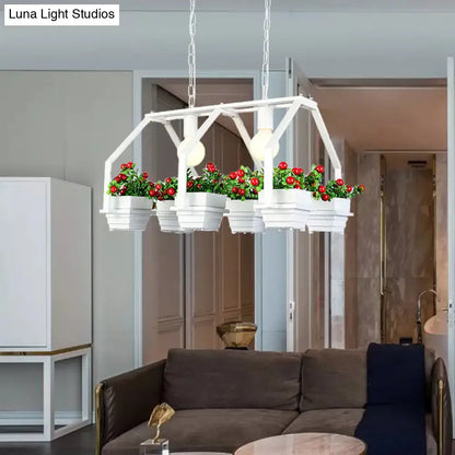 Retro white led island ceiling light with planters dining room
