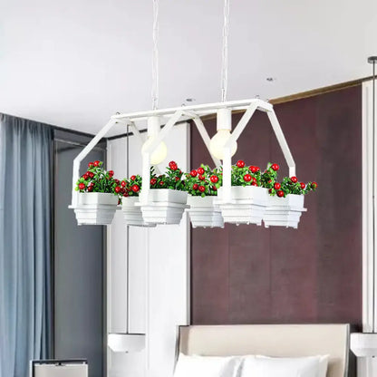 Retro white led island ceiling light with planters dining room