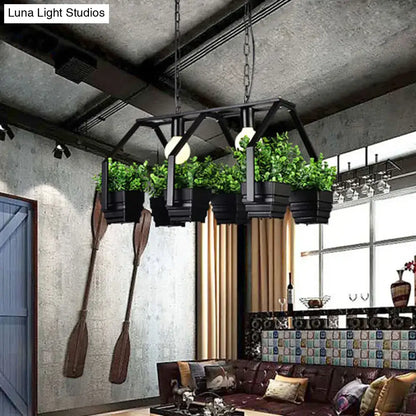 Retro white led island ceiling light with planters dining room