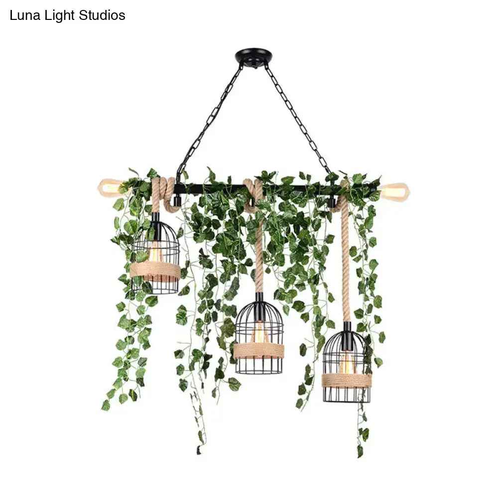 Retro metal island light with green ivy vines for dining room