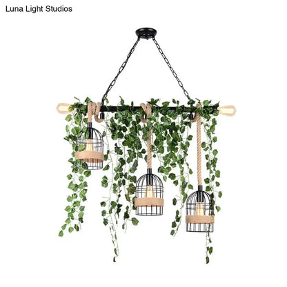 Retro metal island light with green ivy vines for dining room
