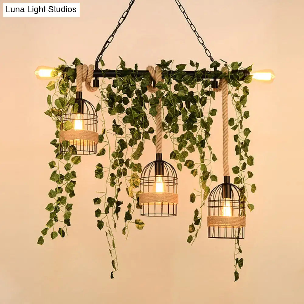 Retro metal island light with green ivy vines for dining room