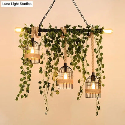 Retro metal island light with green ivy vines for dining room