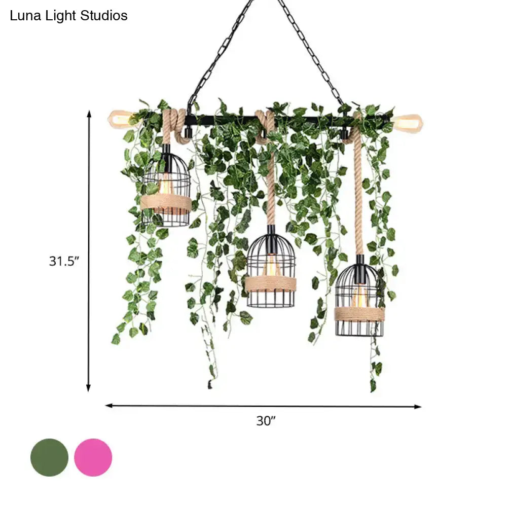 Retro metal island light with green ivy vines for dining room