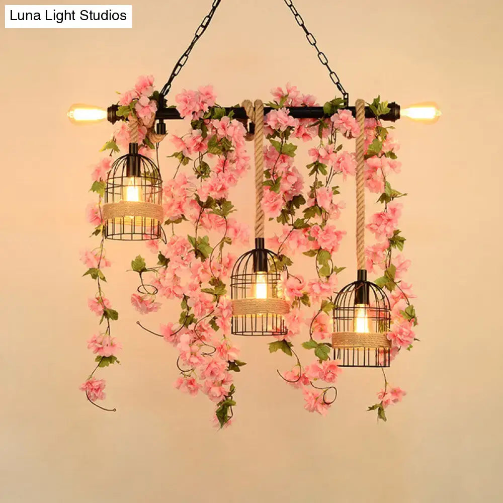 Retro metal island light with green ivy vines for dining room