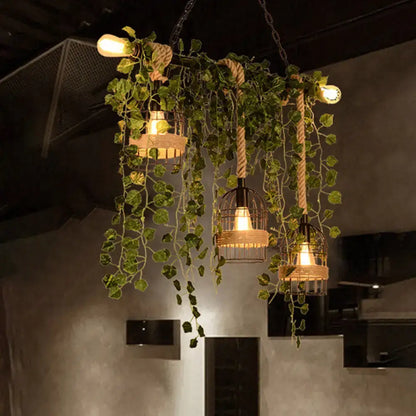 Retro metal island light with green ivy vines for dining room