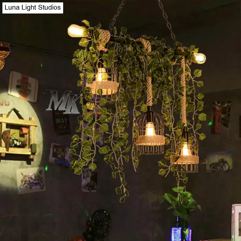 Retro metal island light with green ivy vines for dining room