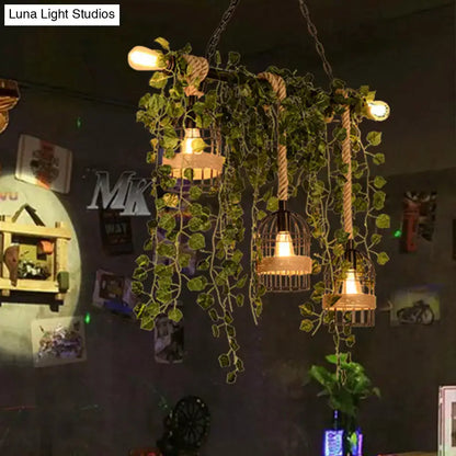Retro metal island light with green ivy vines for dining room