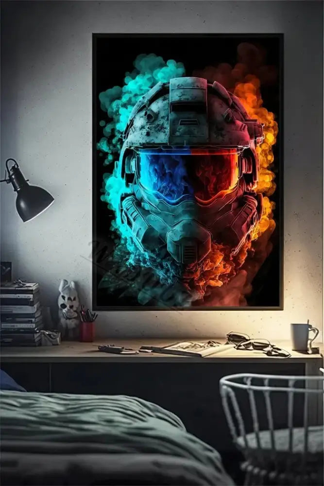 Retro splatter painted funny monkey player wall art gaming room