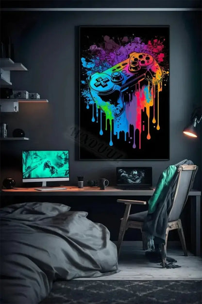 Retro splatter painted funny monkey player wall art gaming room