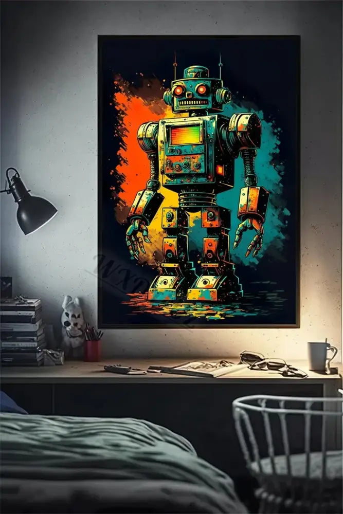 Retro splatter painted funny monkey player wall art gaming room