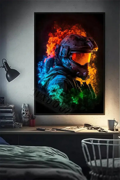 Retro splatter painted funny monkey player wall art gaming room