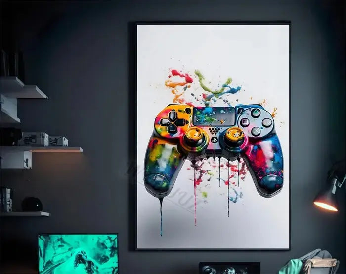 Retro splatter painted funny monkey player wall art gaming room