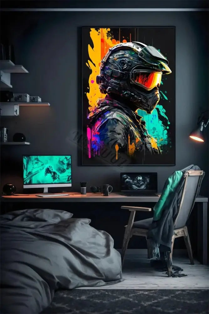 Retro splatter painted funny monkey player wall art gaming room