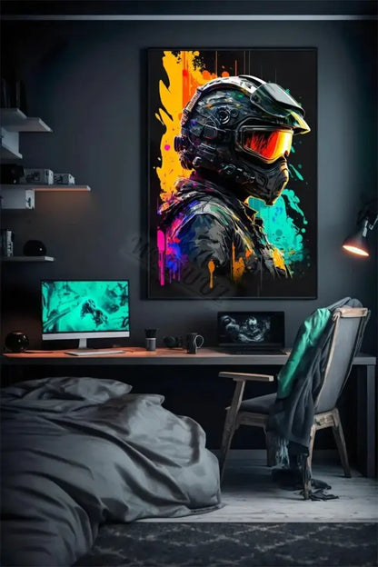 Retro splatter painted funny monkey player wall art gaming room