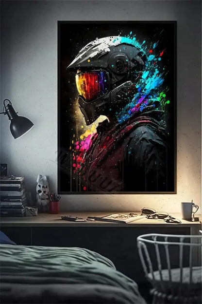 Retro splatter painted funny monkey player wall art gaming room