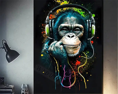 Retro splatter painted funny monkey player wall art gaming room