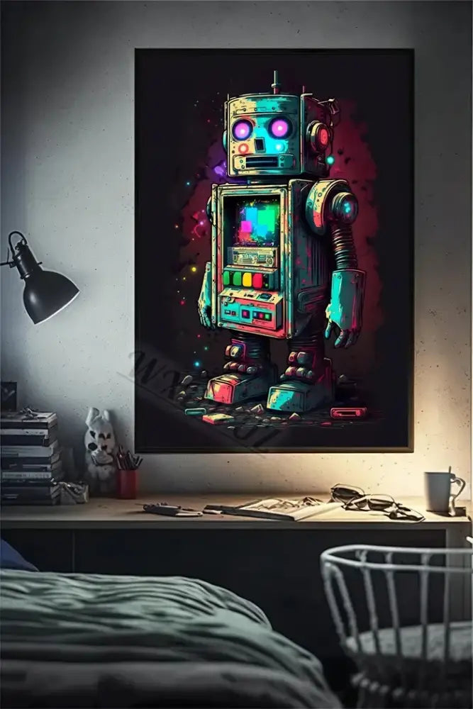 Retro splatter painted funny monkey player wall art gaming room