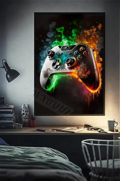 Retro splatter painted funny monkey player wall art gaming room