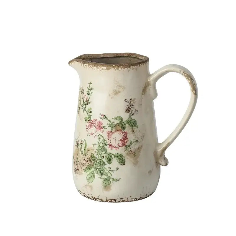 Nordic pastoral style white floral ceramic pitcher living room vase