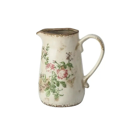 Nordic pastoral style white floral ceramic pitcher living room vase