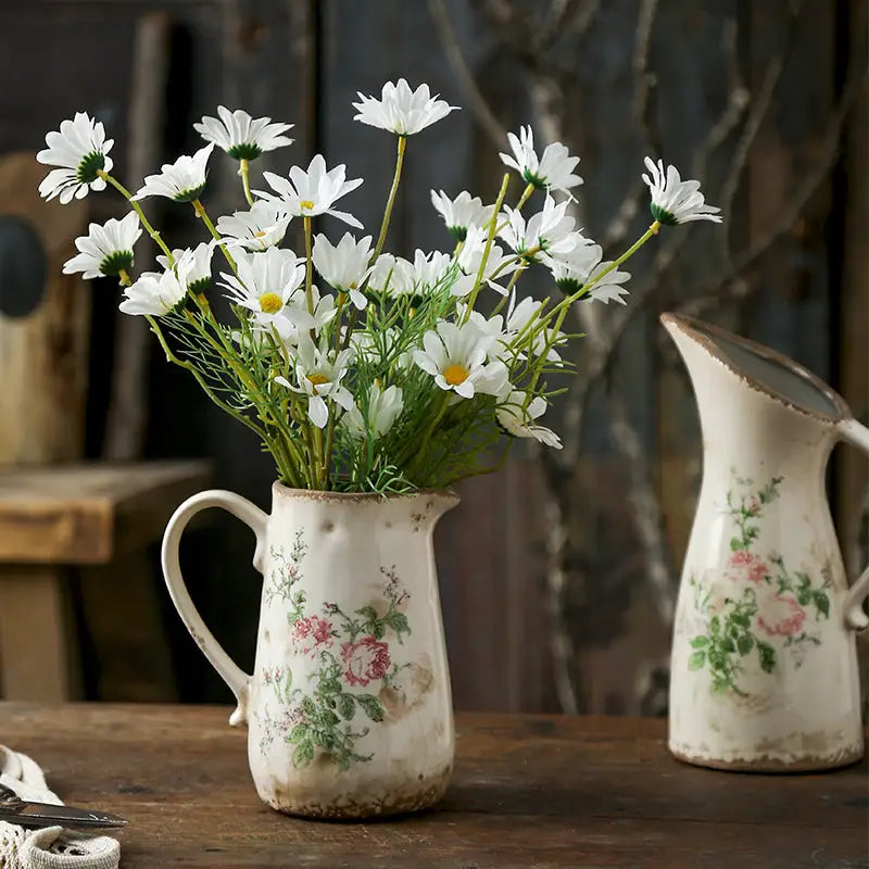 Nordic pastoral style white floral ceramic pitcher living room vase