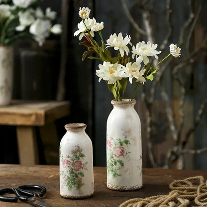 Nordic pastoral style white floral ceramic pitcher living room vase