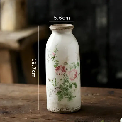 Nordic pastoral style white floral ceramic pitcher living room vase