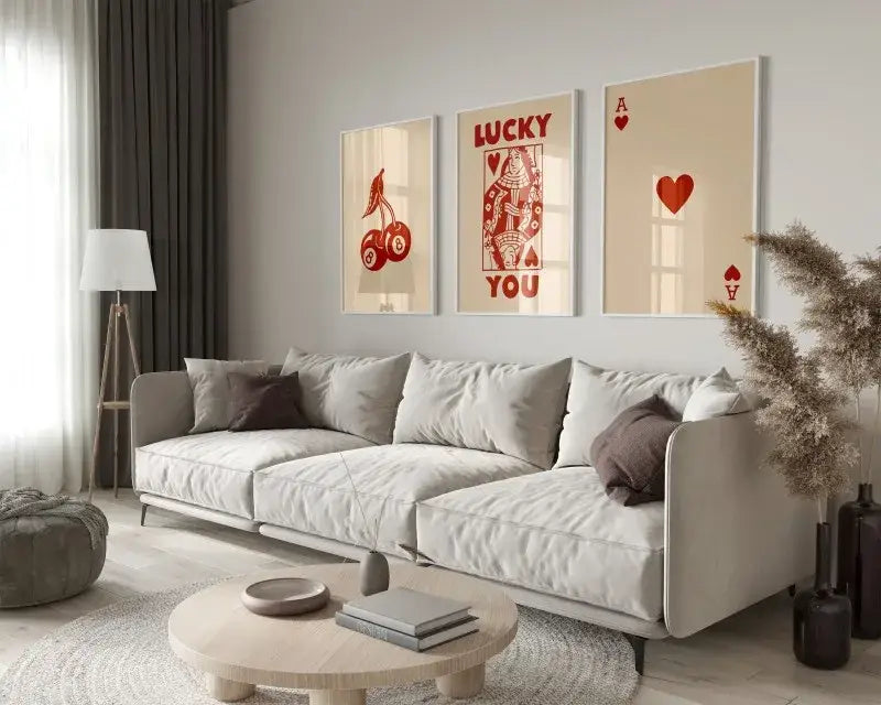 Retro queen of hearts canvas wall art set bedroom decor