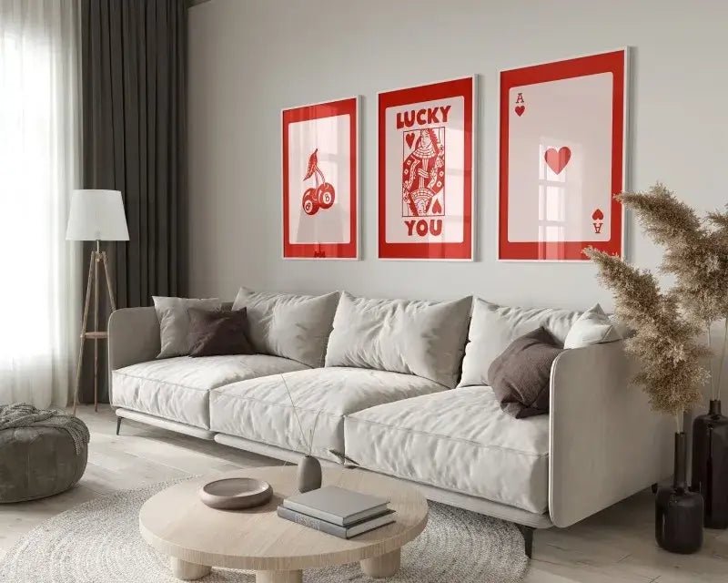 Retro queen of hearts canvas wall art set bedroom decor