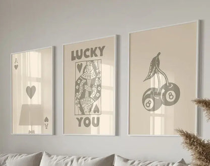 Retro queen of hearts canvas wall art set bedroom decor